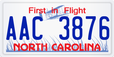 NC license plate AAC3876