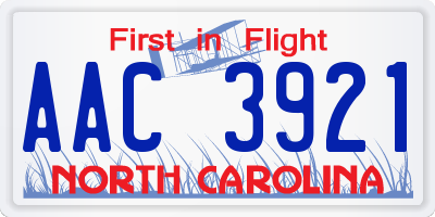 NC license plate AAC3921