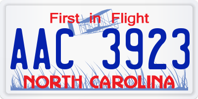 NC license plate AAC3923