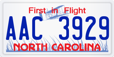 NC license plate AAC3929