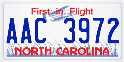 NC license plate AAC3972