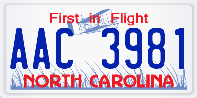 NC license plate AAC3981