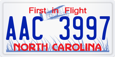 NC license plate AAC3997