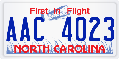 NC license plate AAC4023