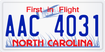 NC license plate AAC4031