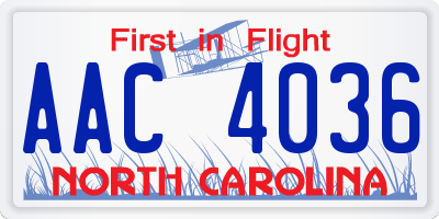 NC license plate AAC4036
