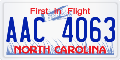 NC license plate AAC4063