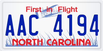 NC license plate AAC4194