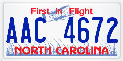NC license plate AAC4672