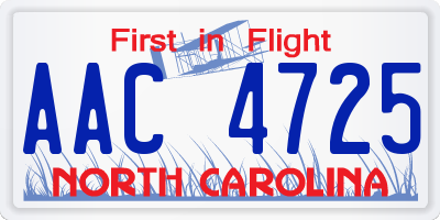 NC license plate AAC4725