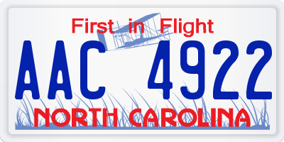 NC license plate AAC4922