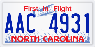 NC license plate AAC4931