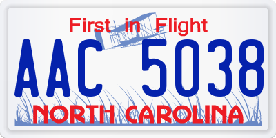 NC license plate AAC5038