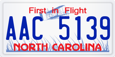 NC license plate AAC5139