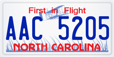NC license plate AAC5205
