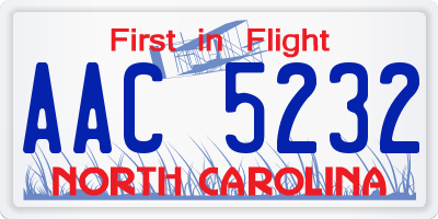 NC license plate AAC5232