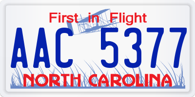 NC license plate AAC5377