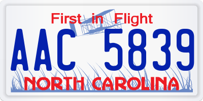 NC license plate AAC5839