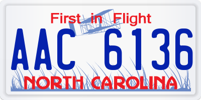 NC license plate AAC6136