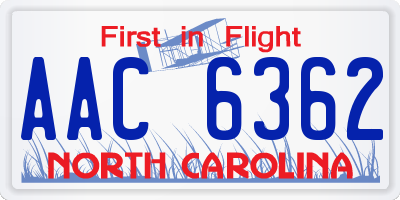 NC license plate AAC6362
