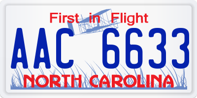 NC license plate AAC6633