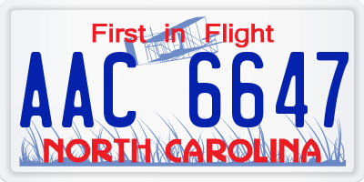 NC license plate AAC6647