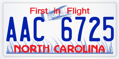 NC license plate AAC6725