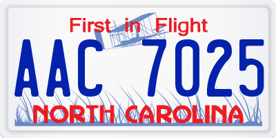 NC license plate AAC7025
