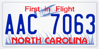 NC license plate AAC7063