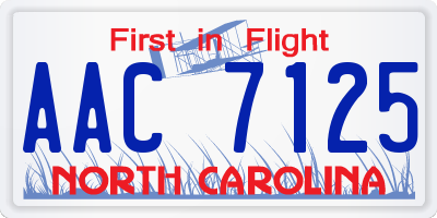 NC license plate AAC7125
