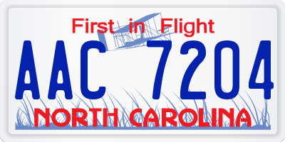 NC license plate AAC7204