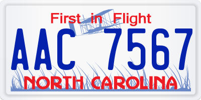 NC license plate AAC7567