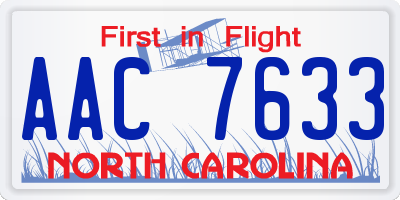 NC license plate AAC7633
