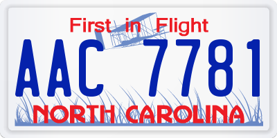 NC license plate AAC7781