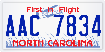 NC license plate AAC7834