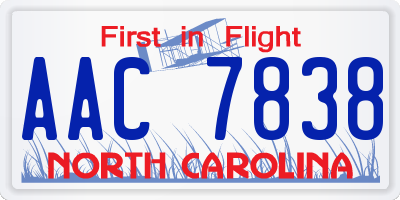 NC license plate AAC7838