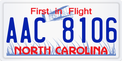 NC license plate AAC8106