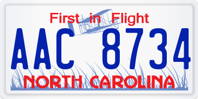 NC license plate AAC8734
