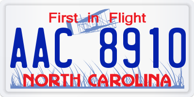 NC license plate AAC8910