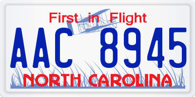 NC license plate AAC8945