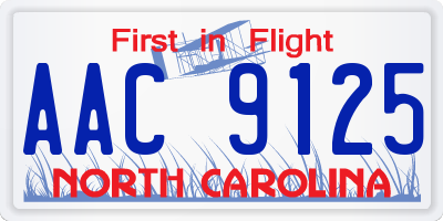 NC license plate AAC9125
