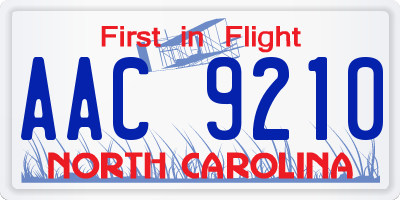NC license plate AAC9210