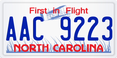 NC license plate AAC9223