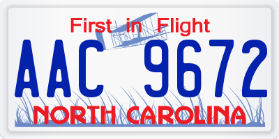 NC license plate AAC9672
