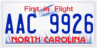 NC license plate AAC9926