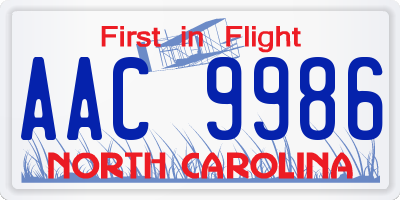 NC license plate AAC9986