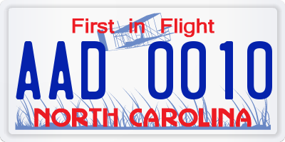 NC license plate AAD0010