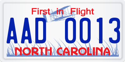 NC license plate AAD0013
