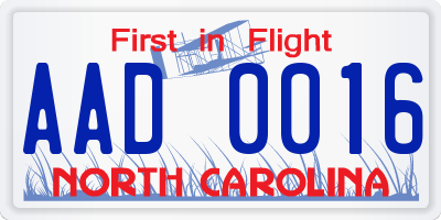 NC license plate AAD0016