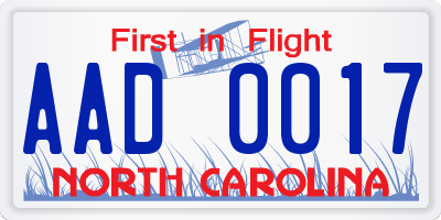 NC license plate AAD0017